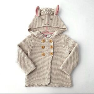 Baby Boden hooded Cardigan with lamb Ears - Cream with Pink Accents